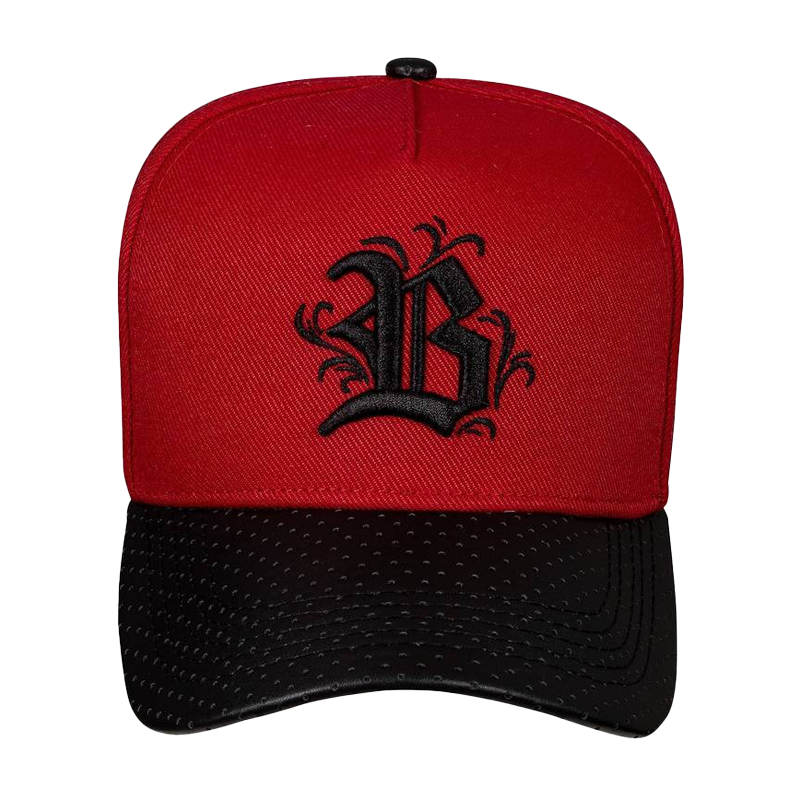 Blck Snapback Red Flap Leather Perfured