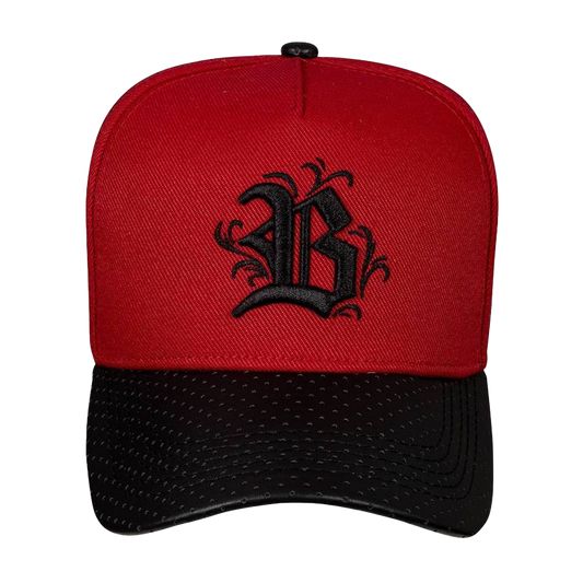 Blck Snapback Red Flap Leather Perfured