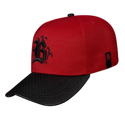 Blck Snapback Red Flap Leather Perfured