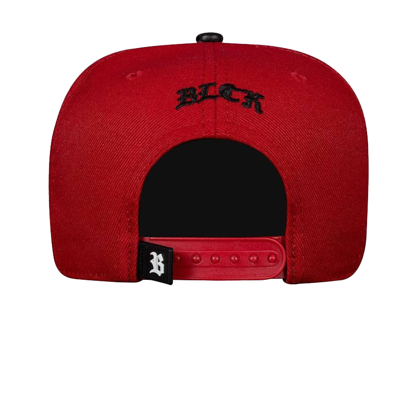 Blck Snapback Red Flap Leather Perfured